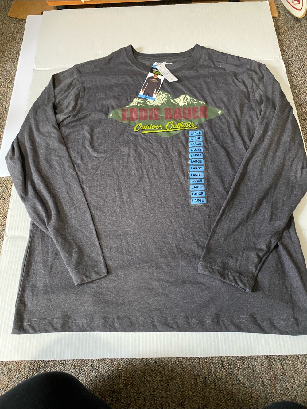 NWT Eddie Bauer Men Size L Long Sleeve Graphic Tee Gray